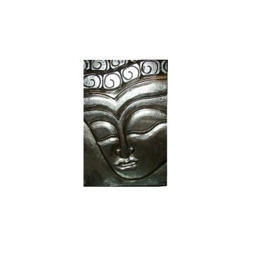   Egzotikus kézzel faragott fa buddha falikép ezüst- kicsi 30 x 19 cm