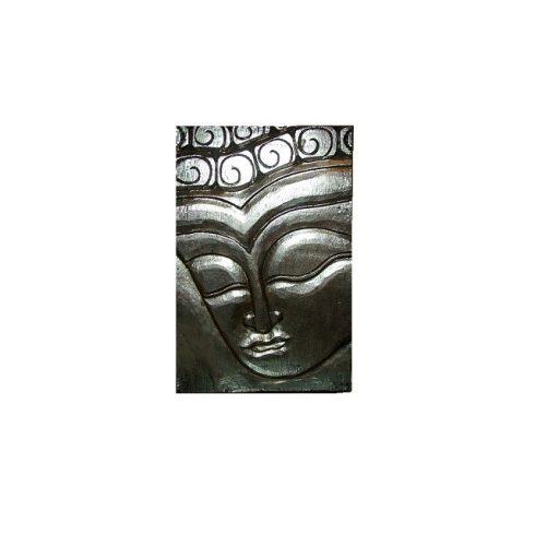 Egzotikus kézzel faragott fa buddha falikép ezüst- kicsi 30 x 19 cm