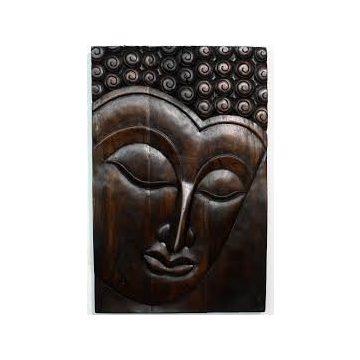  Egzotikus kézzel faragott fa Buddha barna falikép -NAGY MÉRETŰ 60 x 37 cm