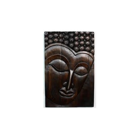 Egzotikus kézzel faragott fa Buddha barna falikép -NAGY MÉRETŰ 60 x 37 cm