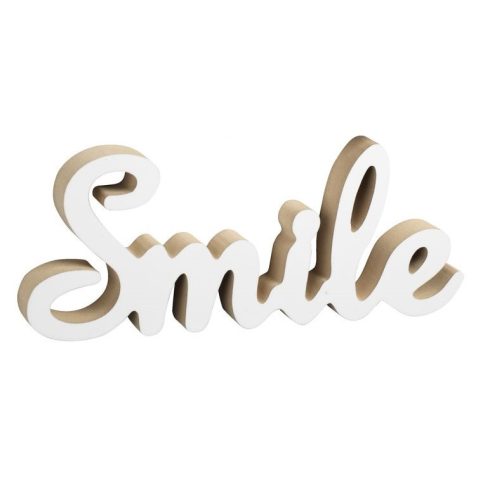 SMILE - fehér dekor felirat fából 12 cm