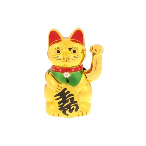 MANEKI NEKO - üzleti sikereket, szerencsét hozó integető macska arany - 18 cm