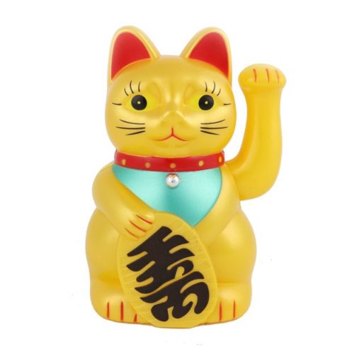 MANEKI NEKO - üzleti sikereket, szerencsét hozó integető macska matt arany - 18 cm