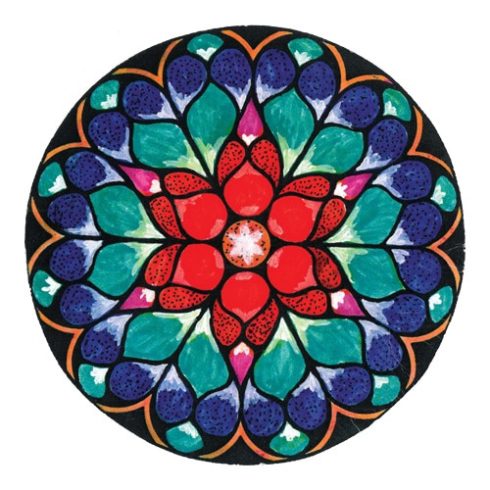 Mandala ABLAKFÓLIA  14 cm - SZÍVCSAKRA, SZERETETTEL TÖLTŐ ÉS HARMONIZÁLÓ