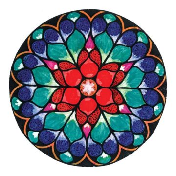   Mandala MÁGNES  9 cm - SZÍVCSAKRA, SZERETETTEL TÖLTŐ ÉS HARMONIZÁLÓ