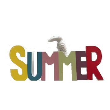   SUMMER - egyedi dekorfelirat fából SZÍNES, madaras 20 cm x 16 cm