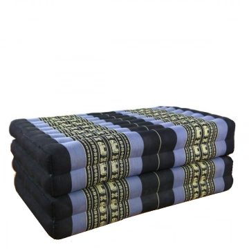   Hajtható thai matrac 200 x 80 cm FEKETE-KÉK-ELEFÁNTMINTÁS -80 cm