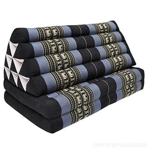 HÁRÖMSZÖG alakú hajtható thai masszázs matrac - FEKETE-KÉK-ELEFÁMTMINTÁS