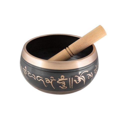Tibeti hangtál ütővel M méret 660 g g - FEKETE, GRAVÍRMINTÁS